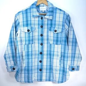 Lucky Brand Shirt Jacket Women's Medium Oversized Plaid Flannel Shacket Outdoors